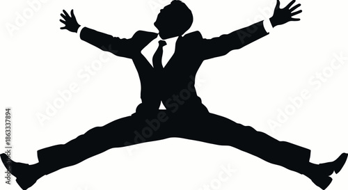 Black silhouette icon of a businessman jumping with arms open in success and celebration pose