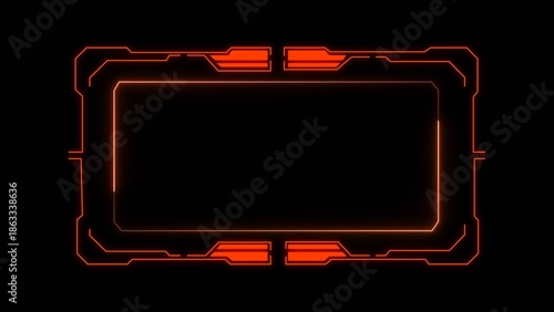 Futuristic digital frame with glowing orange accents on a black background