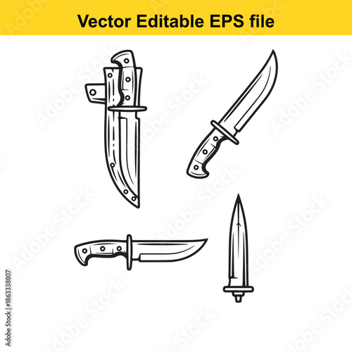 Four different knives with sheaths