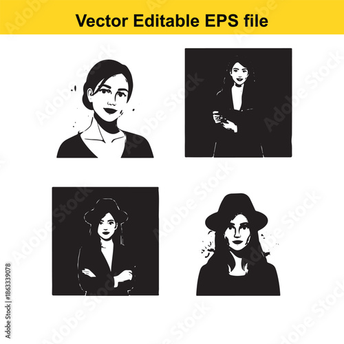 Collection of vector editable female portraits