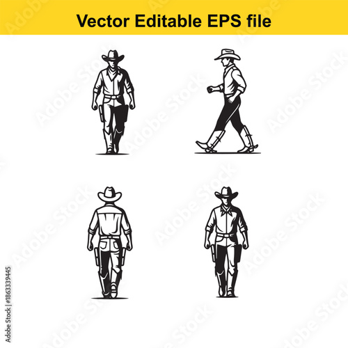 Cowboy walking in different directions