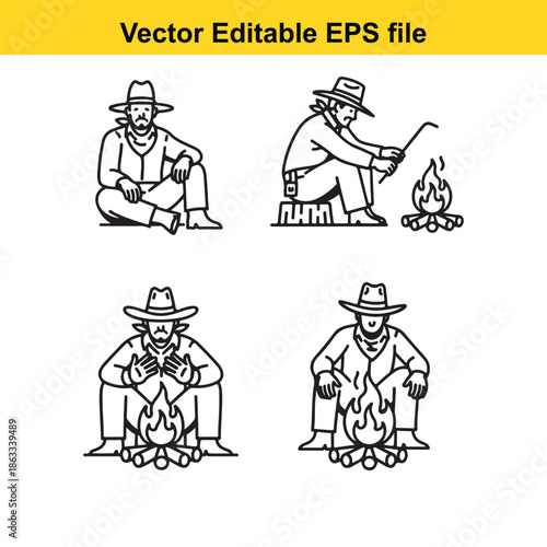 Cowboy around campfire