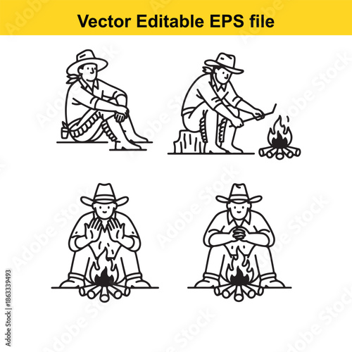 Cowboy around campfire