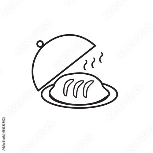 Food Serving Cloche Line Icon, Hot Meal Restaurant Tray Outline Symbol