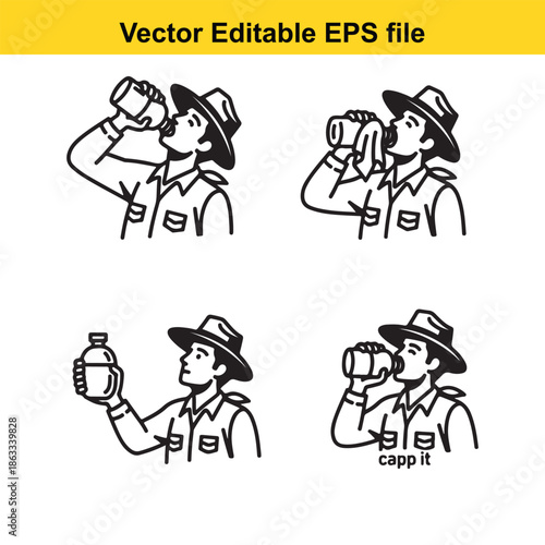 Illustrations of a man drinking water