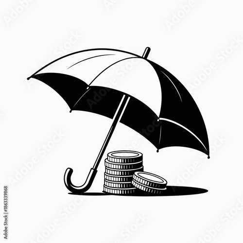 Umbrella protecting coins vector financial security concept