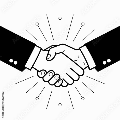 Simple black and white business handshake vector – Great for corporate finance, contract signing, or partnership themes.