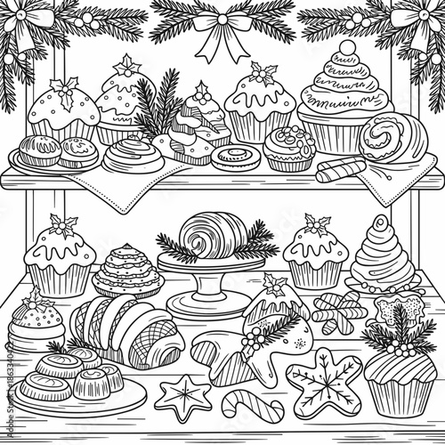 Festive bakery display with cookies – Perfect for holiday recipes, culinary school promotions, or bakery advertisements.