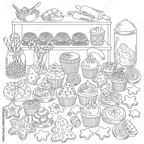 Vector holiday sweets and pastries – Great for confectionery branding, Christmas menu designs, or festive posters.