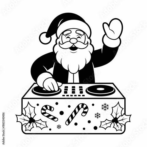 Santa DJ spinning records - Great for Christmas event flyers.