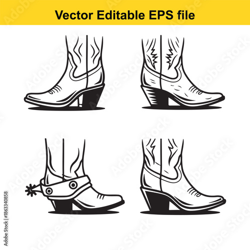 Collection of cowboy boots illustrations