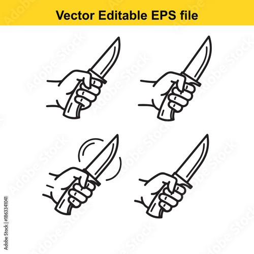 Four illustrations of knife grips