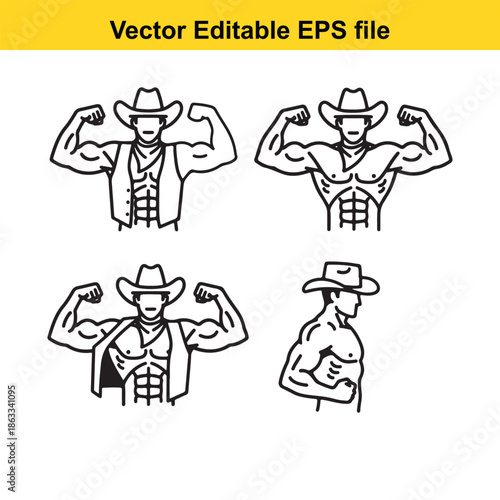 Four muscular cowboys showcasing strength