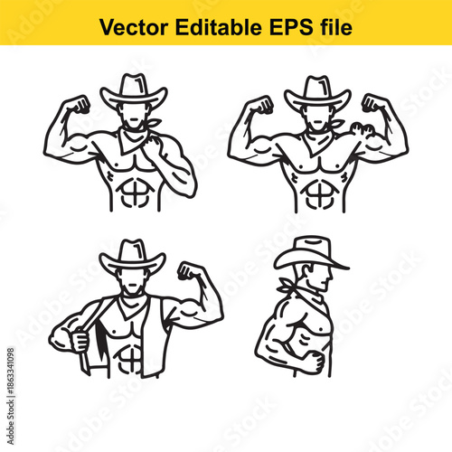 Four muscular cowboys showcasing strength