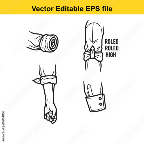 Illustrations of rolled fabric techniques