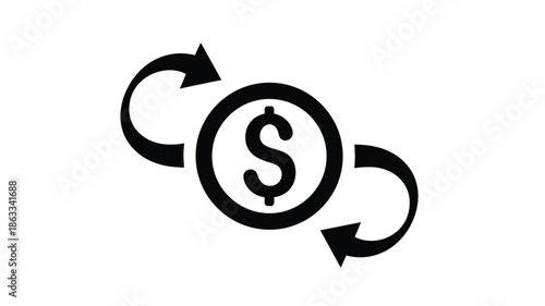 Circular arrows encompassing a dollar sign representing financial transactions and exchange concepts