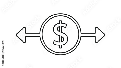 Dollar sign with opposing arrows illustrating financial exchange or transaction concepts in a simple design