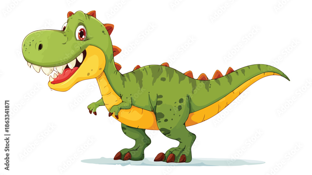 Fototapeta premium Cheerful Cartoon Dinosaur Smiling in Playful Pose on White Background Vector Illustration