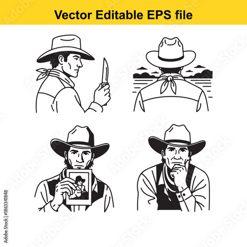Cowboy illustrations set