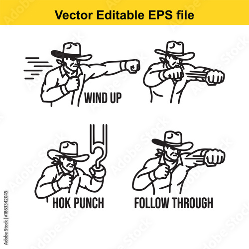Cowboy demonstrating punching techniques
