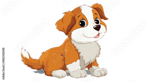 Adorable Baby Dog Cartoon on White Background with Outline Vector