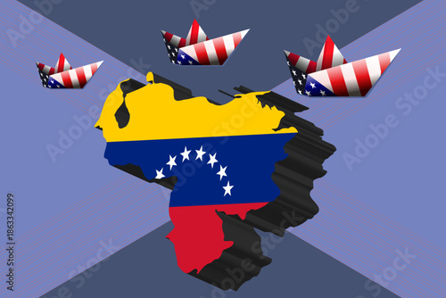 United states American American warships, naval blockade of Venezuela. Concept of a possible military conflict, war tension, Cooperation, partnership, negotiation background