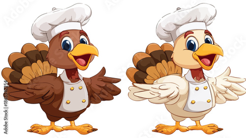 Cute Chef Turkey Bird Cartoon Vector with Outline Isolated