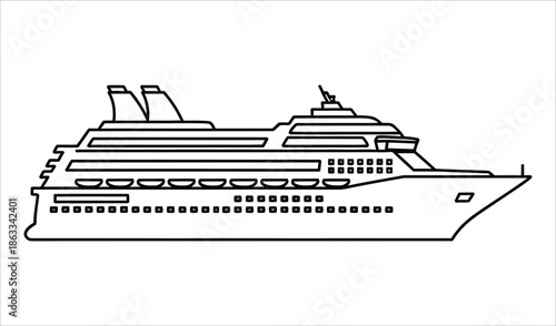 Luxury Cruise Ship Sailing on Blue Ocean Waves, Nautical Travel and Vacation Vector Illustration