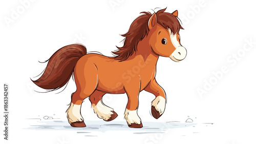 Vector Cartoon Horse with Outline on White Background