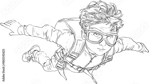 Exciting Young Boy Skydiving Jump from Plane