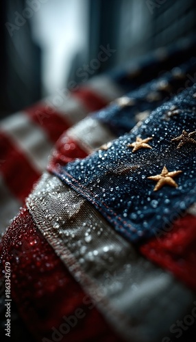 Close-up of American flag waving in the wind