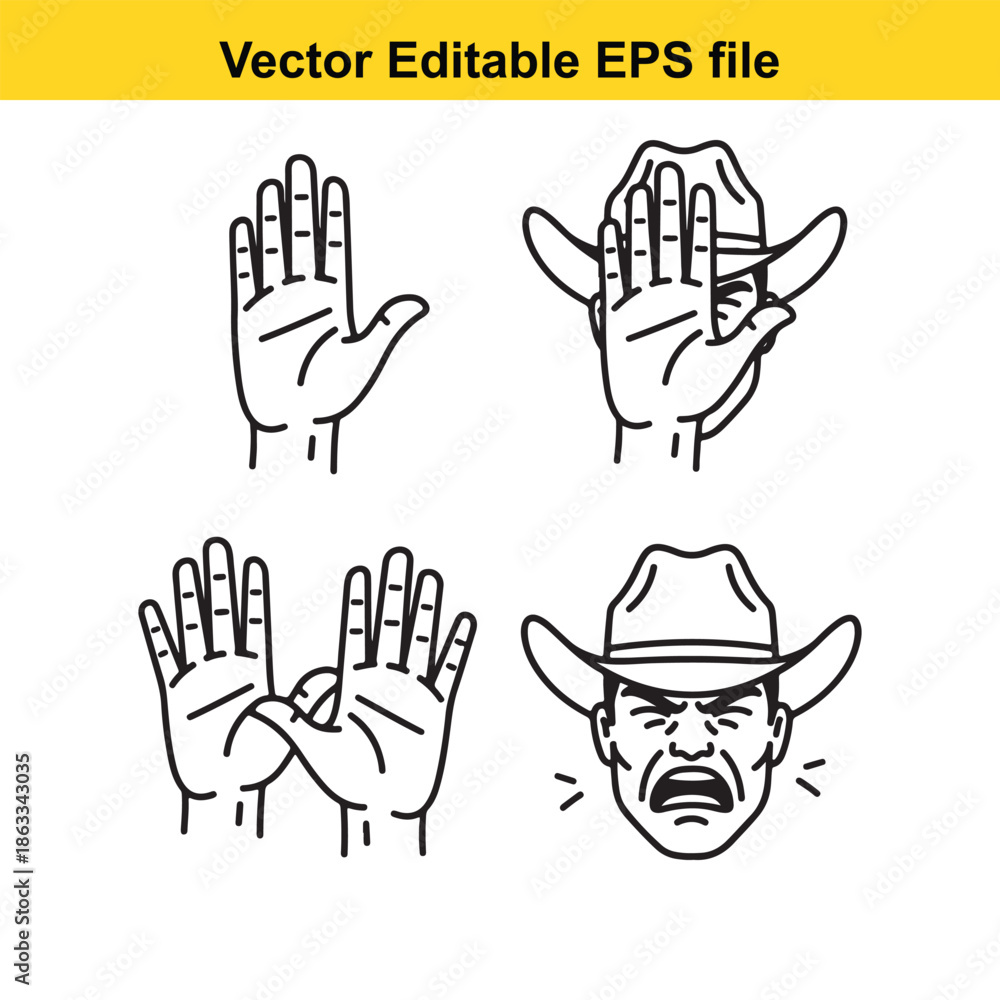 Fototapeta premium Hand gestures and cowboy illustration