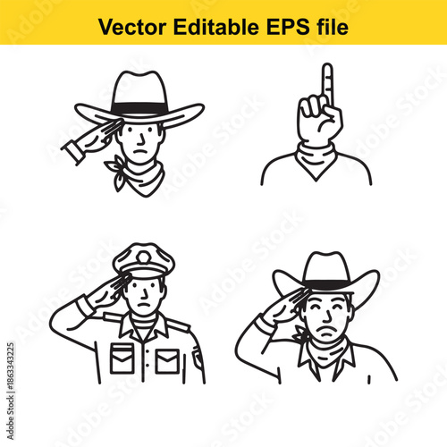 Illustrations of men in hats performing various gestures