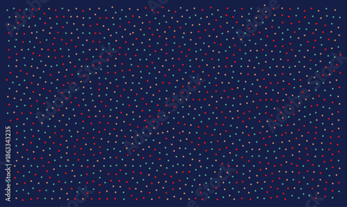 Abstract chaotic confetti dots scattered on dark navy background vector illustration. Random granular texture design suitable for festive wallpaper, tech data noise, or textile fabric print.