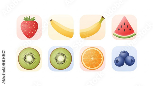 Colorful fruit icons for healthy eating and nutrition concepts