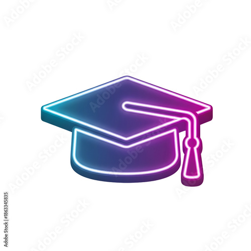 Neon Blue and Purple Graduation Cap Icon Vector