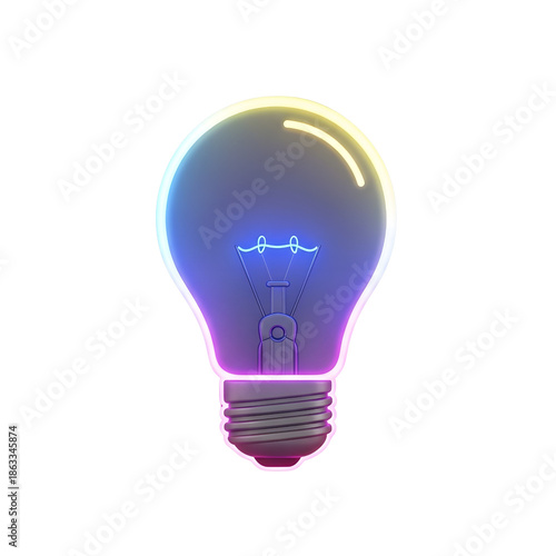 Neon Glow Light Bulb with Blue Filament on White Background