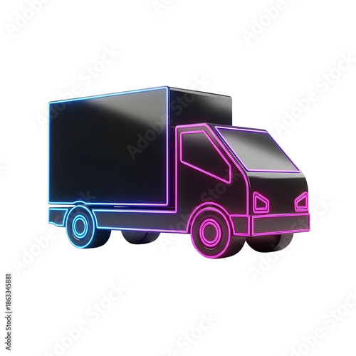 Black Delivery Truck with Neon Pink and Blue Outline 3D Render