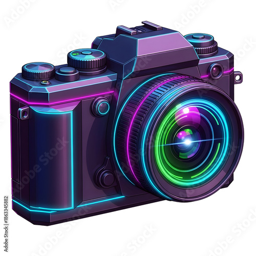 Modern Neon Digital Camera with Vibrant Light Rings Product Shot
