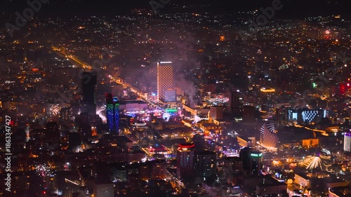 Albania Tirana night fireworks for new year view from lake 2026