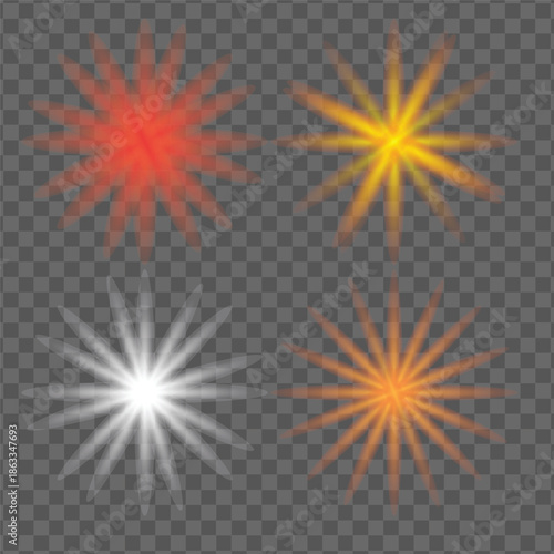 Vibrant light effects with shining starbursts and glowing explosions