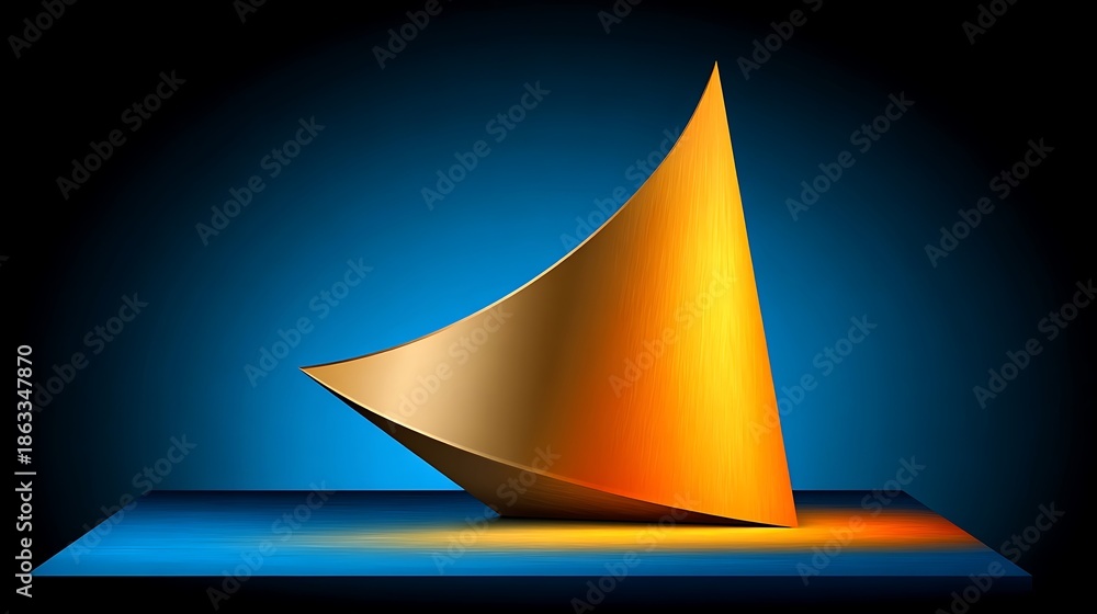 Fototapeta premium Abstract Golden Sculpture With Warm Light Accents On Blue Gradient Background