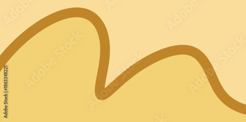 Dynamic abstract wave vector background illustration. A rhythmic brown line with multiple curves over a soft yellow background.