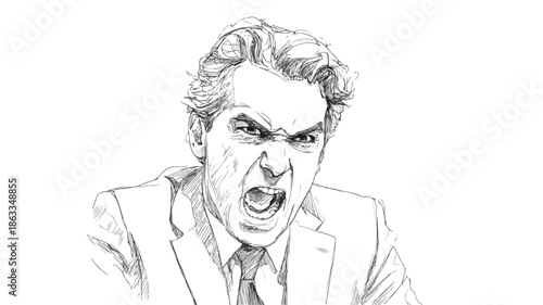 Angry Boss Businessman Vector with Outline Isolated on White Background