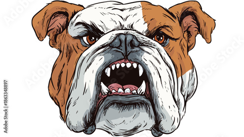 Fierce Bulldog Cartoon Character on White Background Vector Illustration