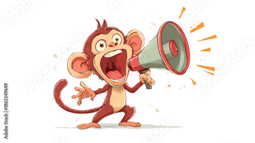 Cute Cartoon Monkey Screaming with Megaphone Vector Illustration