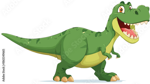 Cheerful Cartoon Dinosaur Smiling in Playful Pose on White Background Vector Illustration