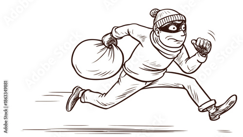 Cartoon Thief Sprinting with Stolen Bag in Vector Style