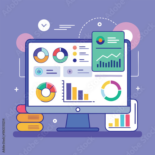 Flat saas dashboard vector with charts design vector illustration
