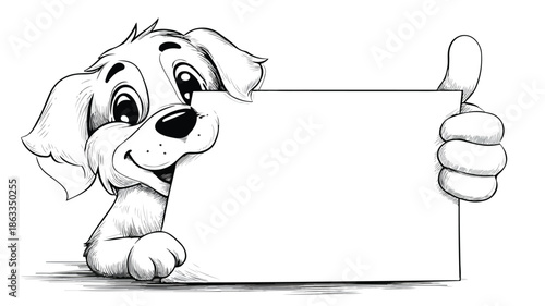 Adorable Cartoon Dog Holding Blank Sign with Thumbs Up Gesture Vector Illustration